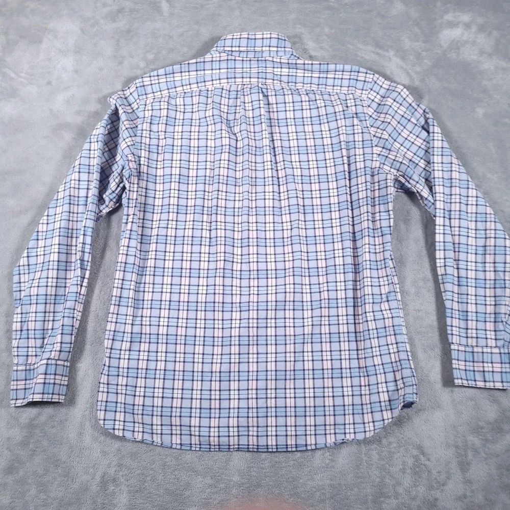 J Crew Shirt Mens Medium Blue Pink Plaid Slim Fit Stretch Button Down Casual‎